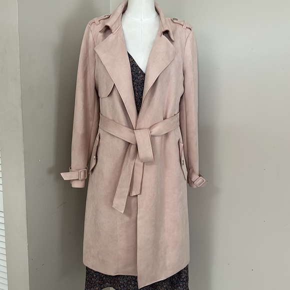 HAUTE Monde BLUSH PINK FAUX SUEDE COAT WITH A BELT size L - Picture 11 of 17
